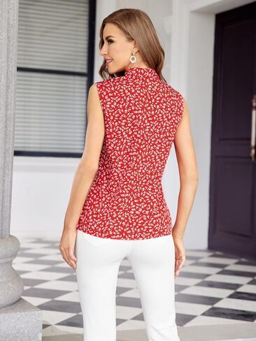 Milumia Women's Floral Print Sleeveless Button Down V Neck Tank Blouse Vest in Saudi Arabia