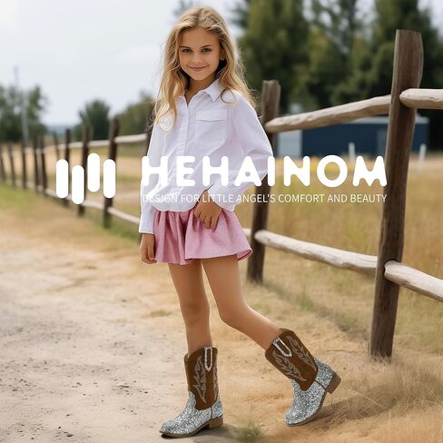 Hehainom Girls Cowgirl Boots for Toddler Cowgirl Booties Little Big Kids Western Mid Calf Riding Shoes Boys Cowboy Boots in Kuwait