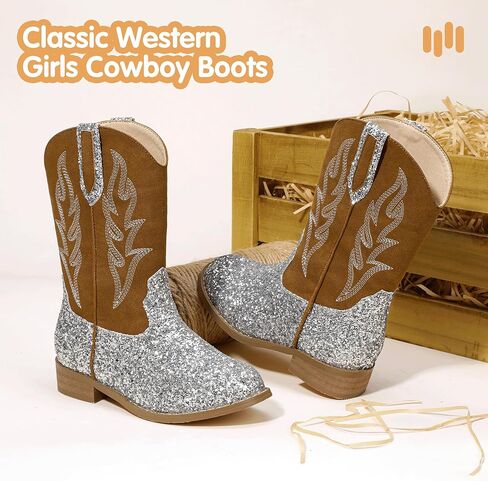 Hehainom Girls Cowgirl Boots for Toddler Cowgirl Booties Little Big Kids Western Mid Calf Riding Shoes Boys Cowboy Boots in Kuwait