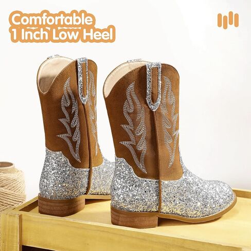 Hehainom Girls Cowgirl Boots for Toddler Cowgirl Booties Little Big Kids Western Mid Calf Riding Shoes Boys Cowboy Boots in Kuwait