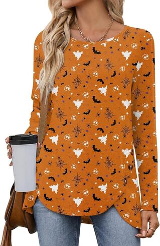 POPYOUNG 2024 Womens Fall-Winter Casual Long Sleeve Tunic Tops for Leggings Ladies Both Side Buttons Blouse in Saudi Arabia