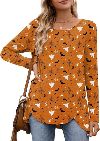 POPYOUNG 2024 Womens Fall-Winter Casual Long Sleeve Tunic Tops for Leggings Ladies Both Side Buttons Blouse in Saudi Arabia