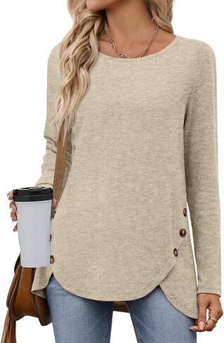 POPYOUNG 2024 Womens Fall-Winter Casual Long Sleeve Tunic Tops for Leggings Ladies Both Side Buttons Blouse in Saudi Arabia