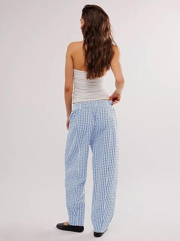 YKR Plaid Pants for Women Gingham Lounge Wide Leg Low Waist Pajama Pants Elastic Waist Trousers with Pocket in Saudi Arabia