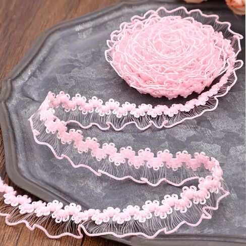 IDONGCAI Elastic Ruffle Lace Trim 10Yards 0.4Inch Stretch Narrow Ruffle Edge Lace Ribbon Black in Saudi Arabia