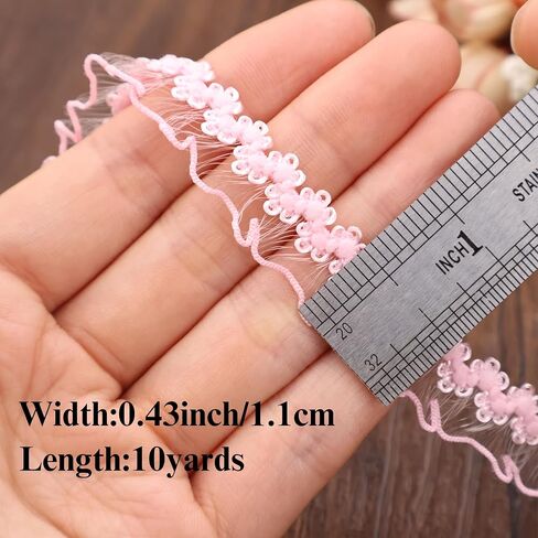 IDONGCAI Elastic Ruffle Lace Trim 10Yards 0.4Inch Stretch Narrow Ruffle Edge Lace Ribbon Black in Saudi Arabia