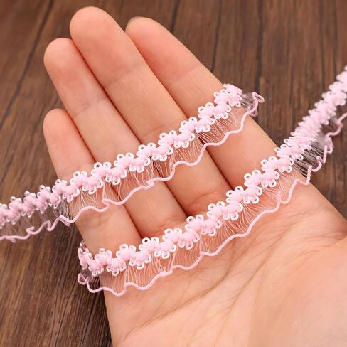 IDONGCAI Elastic Ruffle Lace Trim 10Yards 0.4Inch Stretch Narrow Ruffle Edge Lace Ribbon Black in Saudi Arabia