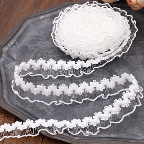 IDONGCAI Elastic Ruffle Lace Trim 10Yards 0.4Inch Stretch Narrow Ruffle Edge Lace Ribbon Black in Saudi Arabia