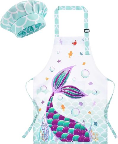 WERNNSAI Kids Aprons Chef Hat Set Boys Girls Art Aprons Set Child Painting Art Smock Cooking Gardening Painting Smock in Saudi Arabia