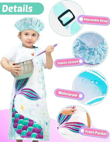 WERNNSAI Kids Aprons Chef Hat Set Boys Girls Art Aprons Set Child Painting Art Smock Cooking Gardening Painting Smock in Saudi Arabia