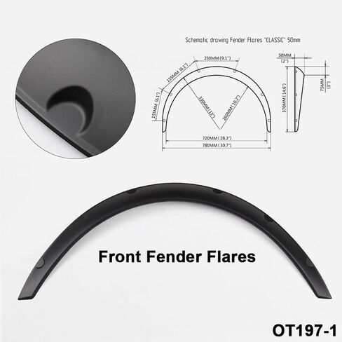 RULLINE Universal Fender Flares مشاعل الحاجز الأمامي والخلفي فوق أقواس عجلات الجسم العريضة 4 قطع 2 بوصة (50 مم) in Saudi Arabia