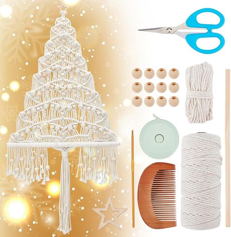 ACRNIGHEET DIY Macrame Christmas Tree Handmade Woven Macrame Wall Hanging Kit Easy Macrame Kits for Adults Beginners Macrame DIY Hanging Ornaments DIY Handmade Christmas Tree with Instructions in Saudi Arabia