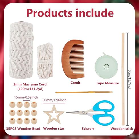 ACRNIGHEET DIY Macrame Christmas Tree Handmade Woven Macrame Wall Hanging Kit Easy Macrame Kits for Adults Beginners Macrame DIY Hanging Ornaments DIY Handmade Christmas Tree with Instructions in Saudi Arabia