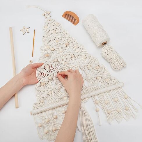 ACRNIGHEET DIY Macrame Christmas Tree Handmade Woven Macrame Wall Hanging Kit Easy Macrame Kits for Adults Beginners Macrame DIY Hanging Ornaments DIY Handmade Christmas Tree with Instructions in Saudi Arabia