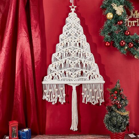 ACRNIGHEET DIY Macrame Christmas Tree Handmade Woven Macrame Wall Hanging Kit Easy Macrame Kits for Adults Beginners Macrame DIY Hanging Ornaments DIY Handmade Christmas Tree with Instructions in Saudi Arabia