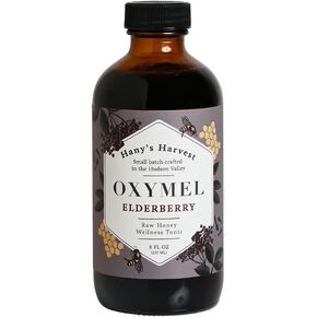 Hany’s Harvest Elderberry Oxymel Syrup, 8 oz Glass Bottle, All Natural Apple Cider Vinegar + Raw Honey Wellness Tonic, Gluten-Free, Small-Batch, Handcrafted