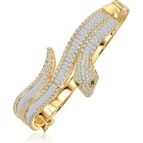 PORI JEWELERS 18K Gold Over 925 Sterling Silver Sparkly Wrap Snake Bangle Bracelet with Cubic Zirconias - For Women