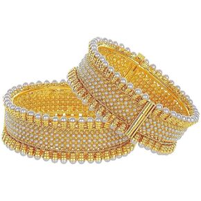 Efulgenz Indian Style Bollywood Traditional Gold Tone Faux Pearl Wedding Bracelet Bangle Set Jewelry
