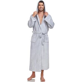 VintageClothing Mens Hooded Robe Plush Fleece, Soft Fluffy House Coat Lounge Robe Full Length Bathrobes with Pockets