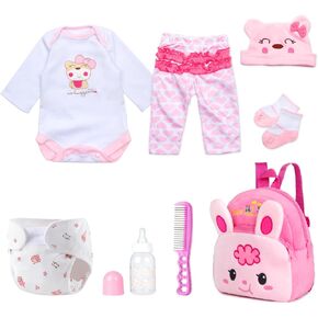 8 Pcs Reborn Baby Doll Clothes for 17-22 Reborn Newborn Dolls Clothes Outfits Accessories with Backpack Baby Girl Doll Clothing Gift Sets