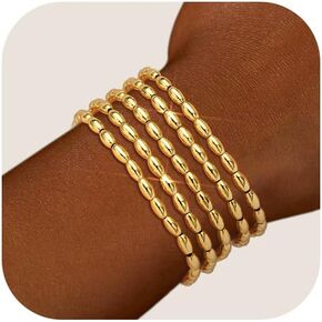 Wowshow Gold Bracelets for Women 18K Gold Plated Gold Bracelet Stack Beaded Bracelets for Women Strand Bead Ball Bracelet Sets Stackable Gold Jewelry for Mother's Day Gifts Christmas Birthday