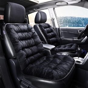 2PCS Car Seat Cushion Luxury Plush Seat Covers for Front Car Seat Bottom+Backrest,Seat Cushion Protector Universal Warm in Winter Works with Sedan SUV Pickup Minivan (Black)
