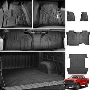Floor Mat with Bed Liner for 2019-2024 Chevrolet Silverado/GMC Sierra 1500 Crew Cab 5.8 FT Bed, Truck Bed Mat Floor Liner for Silverado/Sierra 1500 Crew Cab 5.8 FT Bed Accessories