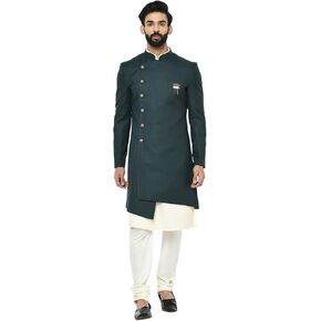 KISAH Men's Indowestern Maroon Kurta Sherwani Set, Ethnic Indian Traditional Wear