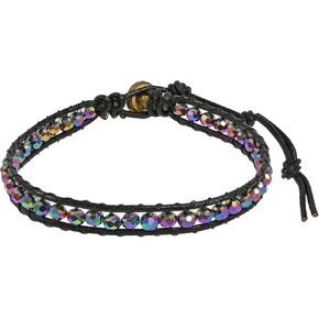 AeraVida Sweet Rainbow Fashion Crystals Single Strand Leather Bracelet | Trendy Leather and Crystal Jewelry for Women