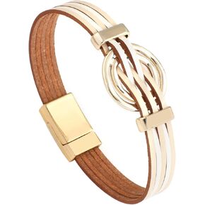 hotoo Leather Bracelet Khaki Circle Wrap Boho Bracelets Cuff Stackable Multi Layer Wristband Christmas Gifts for Her