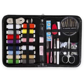 Sewing Kit for Adults Home Travel Camping and Emergency. Best Gift for Kids Girls Beginners. Quality Premium Mini Sew Supplies Set. Expansive Case with 100 Extra Pins and Safety Pins (Black, Medium)