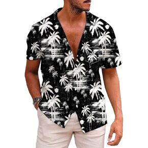 Wuiliy Novelty Hawaiian Button Down Shirts for Men Beach Vacation Short Sleeve Printed Shirt