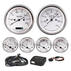 6 Gauge Cluster Kit 0-90 Ohm Vintage Electrical White Dial 4 Color 140 MPH GPS Speedometer 8000 PRM Tachometer Signal Filter Volt Fuel Level Water Temp Oil Pressure Car Automotive Gauge Set