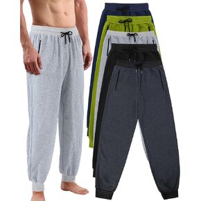 Chuarry 5 Pack Mens Sweatpants Lightweight Fleece Jogger Active Athletic Jogger Pants with Zipper Pocket and Drawstring