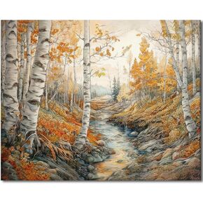 TUMOVO Paint by Numbers for Adults Beginner, Autumn Landscape Paint by Numbers Kits, River and Birch Trees Adult Paint by Number, Paint by Number Kits Home Wall Decor, 16x20 Inch