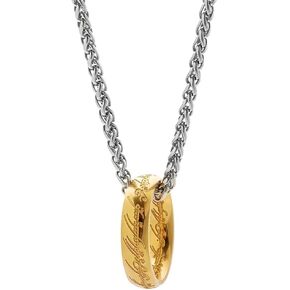 Engraved Titanium Steel Gold Ring Pendant Necklace with Wheat Silver Chain for Men Women