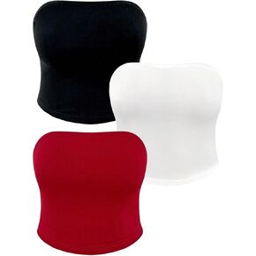 SOLY HUX Women's Plus Size Tube Top 3 Piece Strapless Crop Tops Sleeveless Basic Bandeau Tops