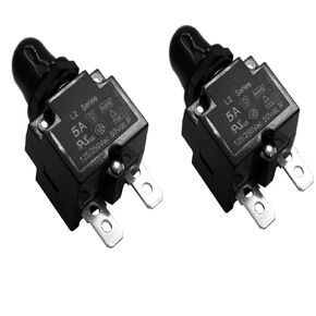 ZOOKOTO 2PCS 5A DC50V AC125-250V Push Button Reset Circuit Breakers with Quick Connect Terminals and Waterproof Button Black Cap