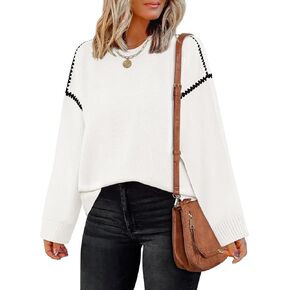 ZESICA Women's Fall Long Sleeve Oversized Sweaters 2024 Casual Crew Neck Loose Fit Ribbed Knit Color Block Soft Pullover Tops