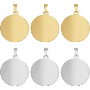 6pcs Stainless Steel Round Stamping Tags Blank Punched Circle Disc Pendants Engraving Stamping Blanks for Necklace Bracelet Pet ID Name Tags DIY Handicrafts, 2 Colors