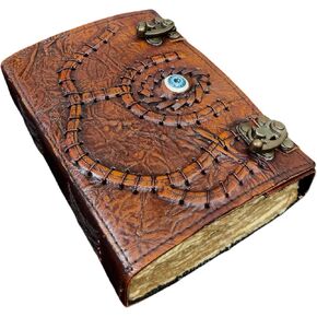 AH AMYRA HANDICRAFT New Hocus Pocus Spell Book With Real Spells Blank spell book of Shadows Halloween Decor Prop Vintage Handmade Leather Journal Christmas Gifts For Men And women (7 X 5)