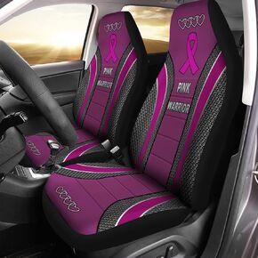 Bulopur Pink Breast Cancer Awareness Printed Auto Seat Cover Full Set of 2, Bucket Seat Covers, Car Protection Interior Accessories for Men Women