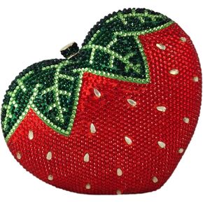 Boutique De FGG Strawberry Women Crystal Clutch Purse Evening Party Rhinestone Handbags Cocktail Prom Bag, Mini
