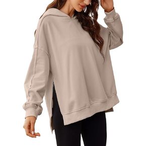 Glamaker Women's Oversized Hoodies Side Slit Zip Up Pullover Sweatshirt Casual Long Sleeve High Low Fall Clothes Top Shirts