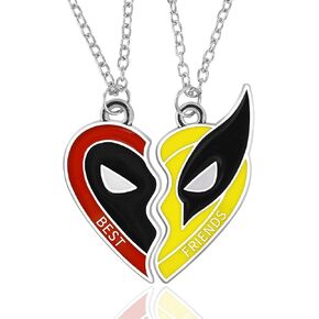 Deadpool and Wolverine Necklace for Men,Matching Necklace for Best Friend Couples Patterns,Half Heart Shape Pendant BFF Friendship Jewelry for Men Women Cartoon Fans Gifts