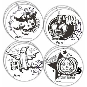 40 Happy Halloween Round Label, 2" Spooky Ghost Round Stickers for Halloween Wrapping, 4 Styles Fill in Style Adhesive Tag, Party Favors & Decorations - A02