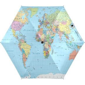 Mini Umbrella Travel Compact Umbrella, Folding, Light, Small Umbrella for Bag Purse Backpack Car, Uv Protection Windproof Umbrella for Rain Sun, with Colored World Map Pattern