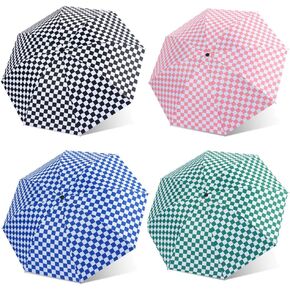 Checkered Automatic Compact Umbrella Windproof Waterproof Umbrellas for Rain and Sun, UV Protection Folding Travel Umbrella