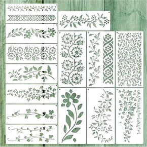 14pcs Vine Border Stencil Leaf Stencils for Painting on Walls Reusable Floral Drawing Stencils for Painting on Wood DIY Crafts Canvas Furniture Home Decoration(Vine)