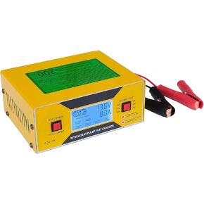 6/8/12/14/16/24V Battery Charger Automotive 0-10A, Smart Car Golf Cart Battery Charger, Maintainer and Automatic Charger with Cable Clamps, Suitable for Lead-Acid Batteries (Yellow with Handle)